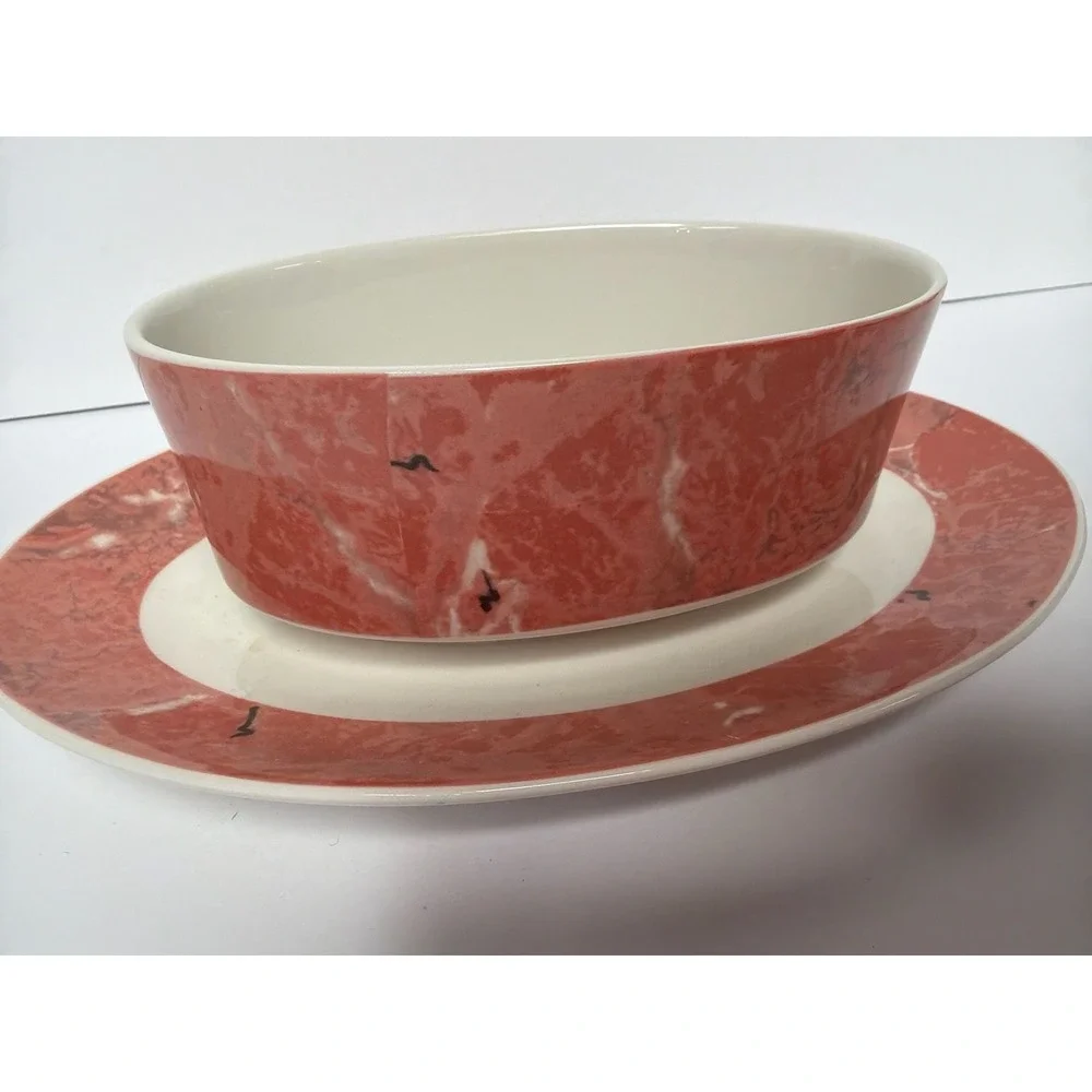 Villeroy & Boch Siena Gravy‎ Boat with Attached Underplate Orange Marble